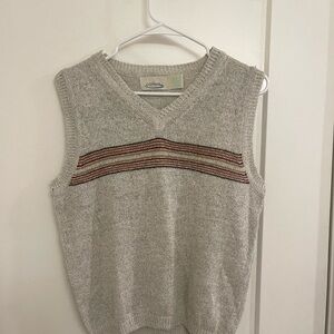 Vintage Cotton Grandpacore Men's Beige Knit Vest with Striped Design